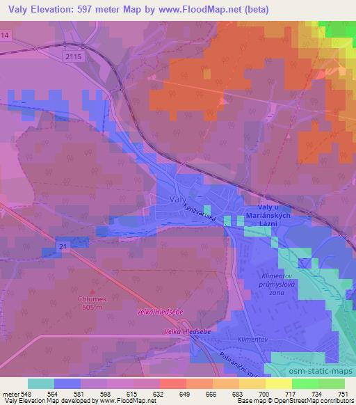 Valy,Czech Republic Elevation Map