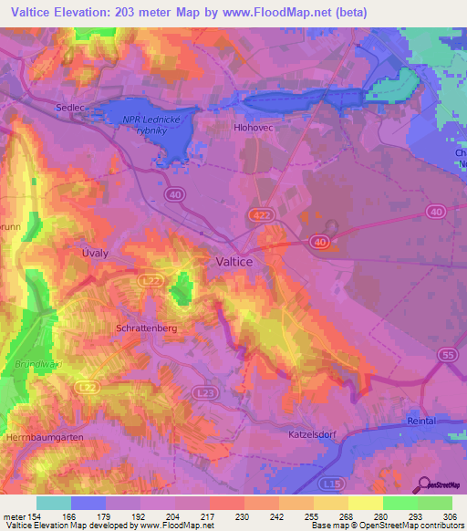 Valtice,Czech Republic Elevation Map