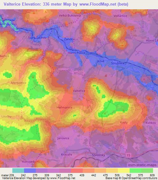 Valterice,Czech Republic Elevation Map