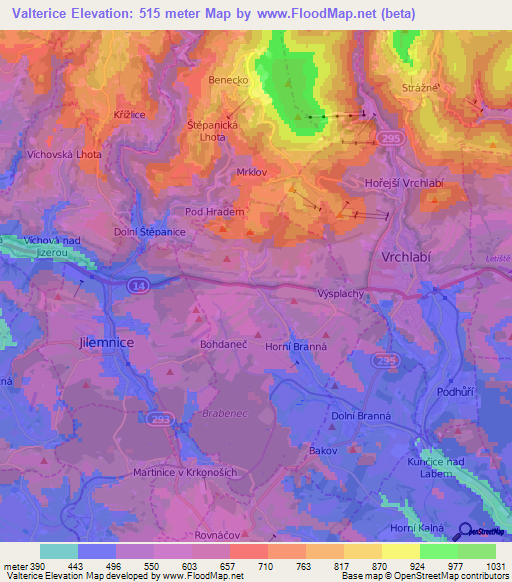 Valterice,Czech Republic Elevation Map