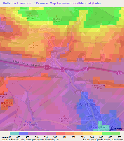 Valterice,Czech Republic Elevation Map
