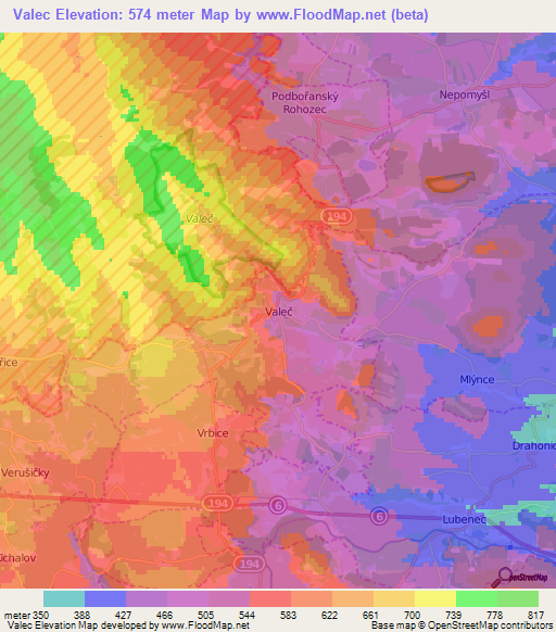Valec,Czech Republic Elevation Map