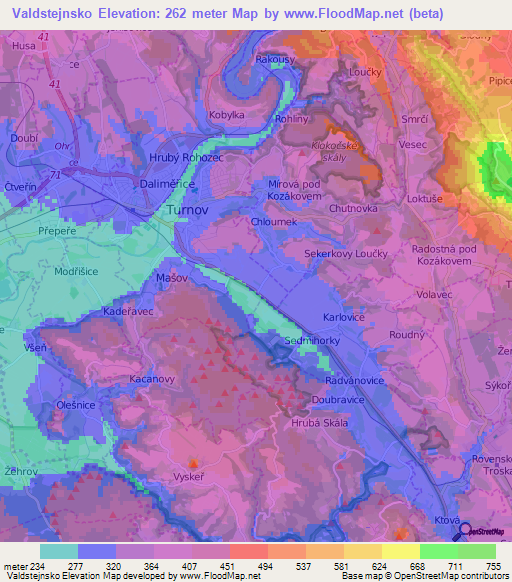 Valdstejnsko,Czech Republic Elevation Map