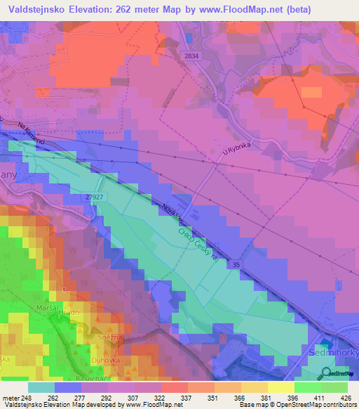 Valdstejnsko,Czech Republic Elevation Map