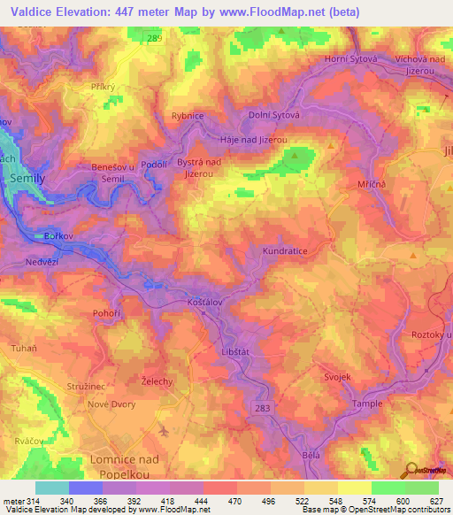 Valdice,Czech Republic Elevation Map