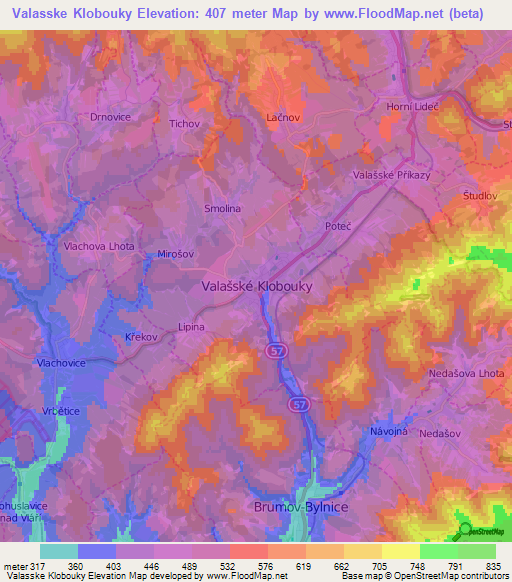 Valasske Klobouky,Czech Republic Elevation Map