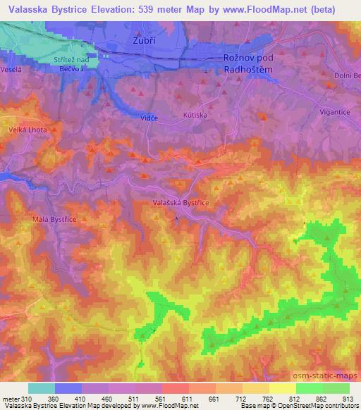 Valasska Bystrice,Czech Republic Elevation Map