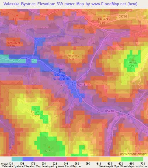 Valasska Bystrice,Czech Republic Elevation Map