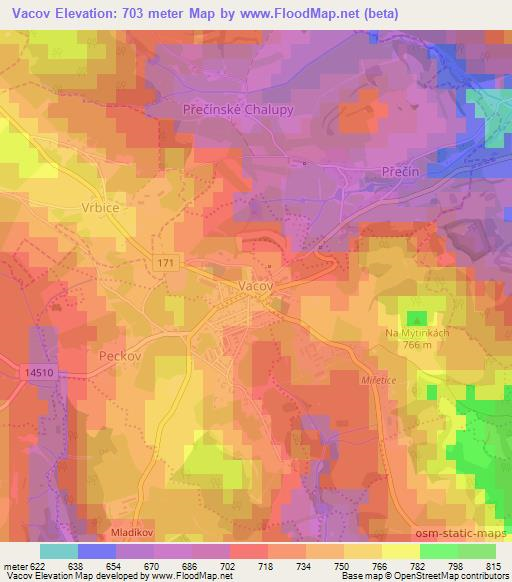 Vacov,Czech Republic Elevation Map