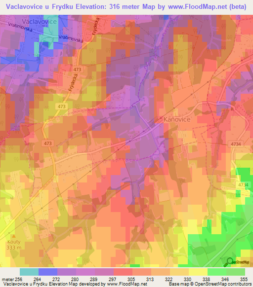 Vaclavovice u Frydku,Czech Republic Elevation Map