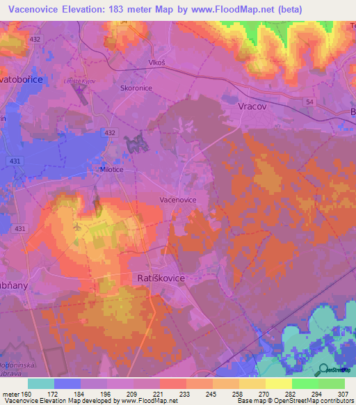 Vacenovice,Czech Republic Elevation Map