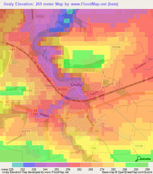 Uvaly,Czech Republic Elevation Map