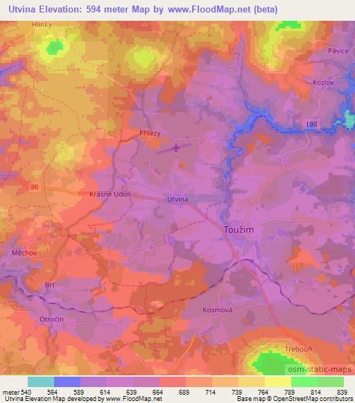 Utvina,Czech Republic Elevation Map