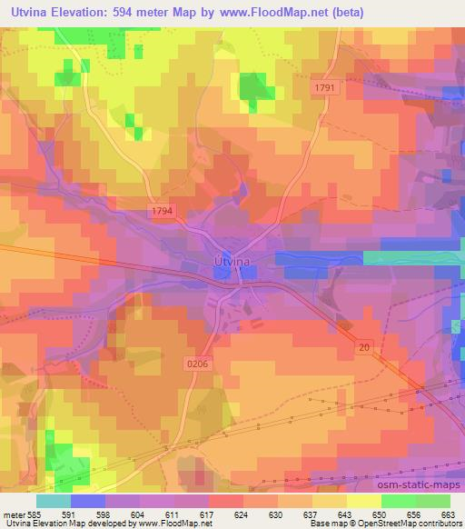 Utvina,Czech Republic Elevation Map