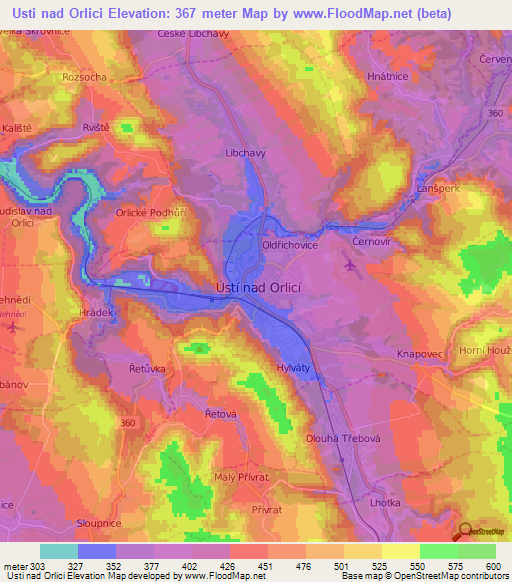 Usti nad Orlici,Czech Republic Elevation Map