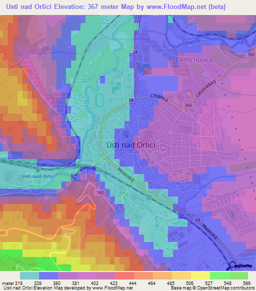 Usti nad Orlici,Czech Republic Elevation Map