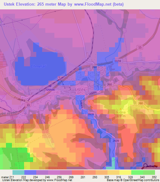 Ustek,Czech Republic Elevation Map