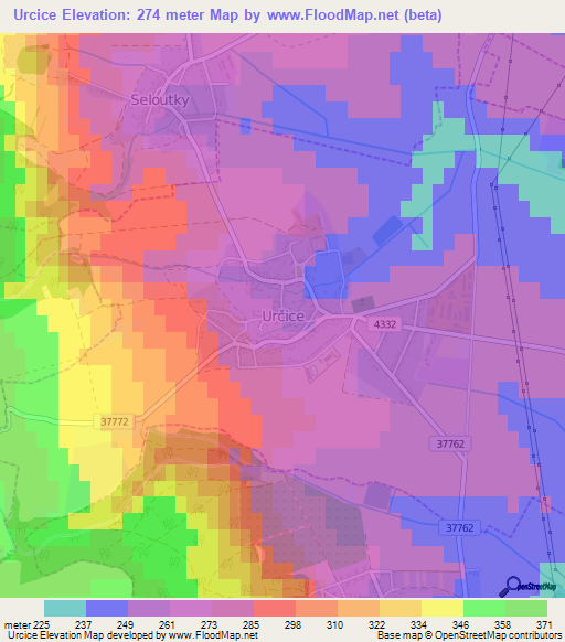 Urcice,Czech Republic Elevation Map