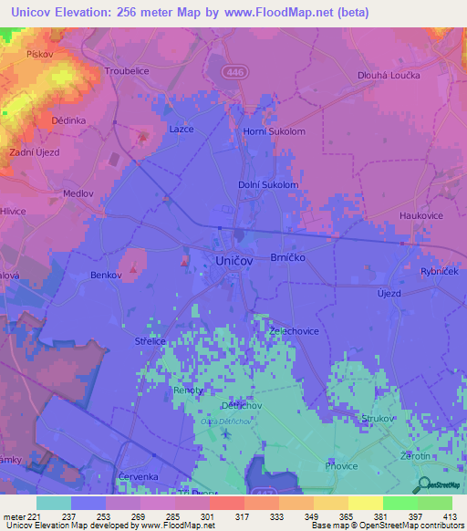 Unicov,Czech Republic Elevation Map