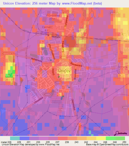 Unicov,Czech Republic Elevation Map