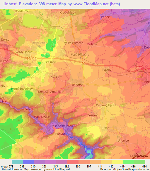 Unhost',Czech Republic Elevation Map