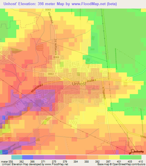 Unhost',Czech Republic Elevation Map