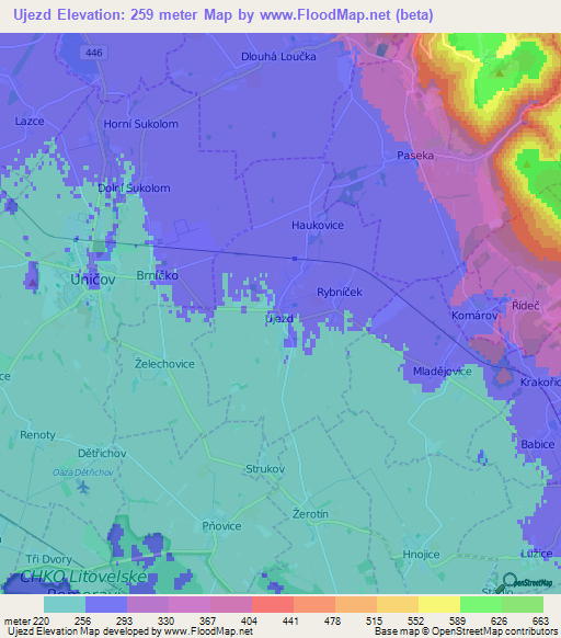 Ujezd,Czech Republic Elevation Map