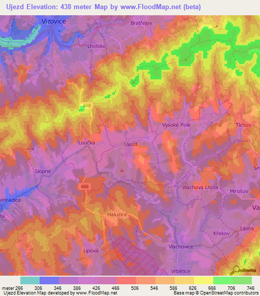 Ujezd,Czech Republic Elevation Map