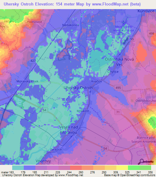 Uhersky Ostroh,Czech Republic Elevation Map