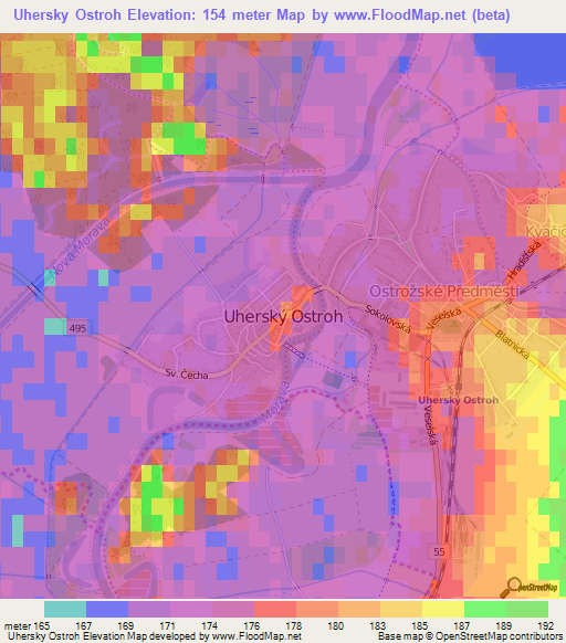 Uhersky Ostroh,Czech Republic Elevation Map