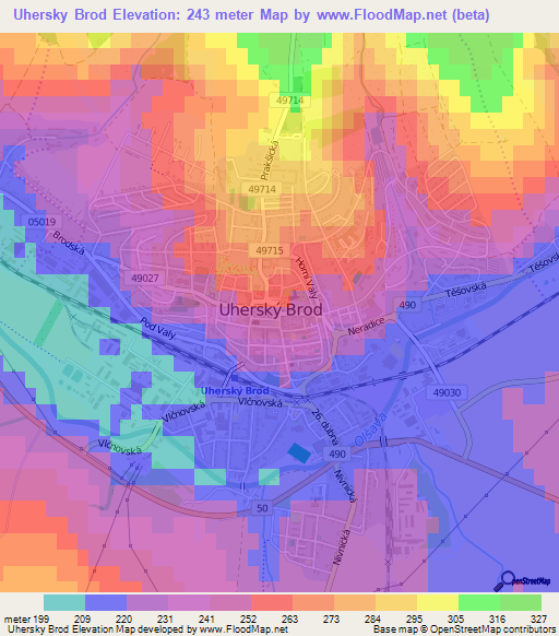 Uhersky Brod,Czech Republic Elevation Map