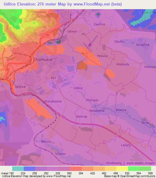 Udlice,Czech Republic Elevation Map