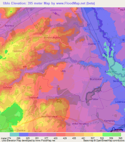 Ublo,Czech Republic Elevation Map