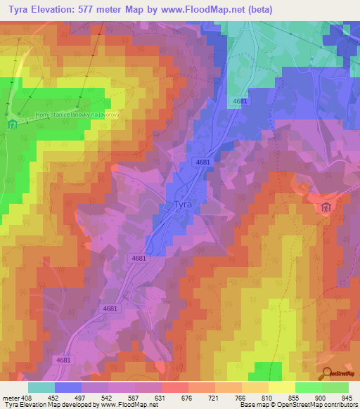 Tyra,Czech Republic Elevation Map
