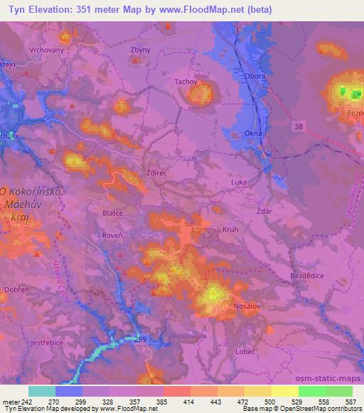 Tyn,Czech Republic Elevation Map