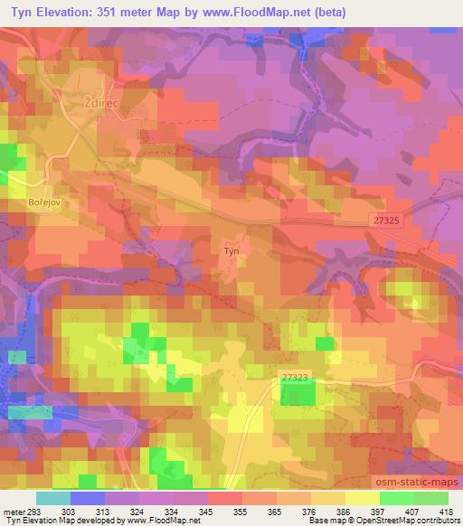 Tyn,Czech Republic Elevation Map