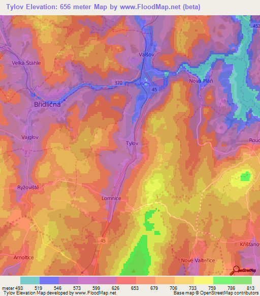 Tylov,Czech Republic Elevation Map
