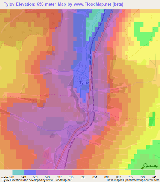 Tylov,Czech Republic Elevation Map