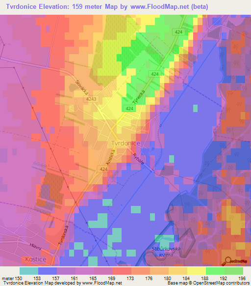 Tvrdonice,Czech Republic Elevation Map