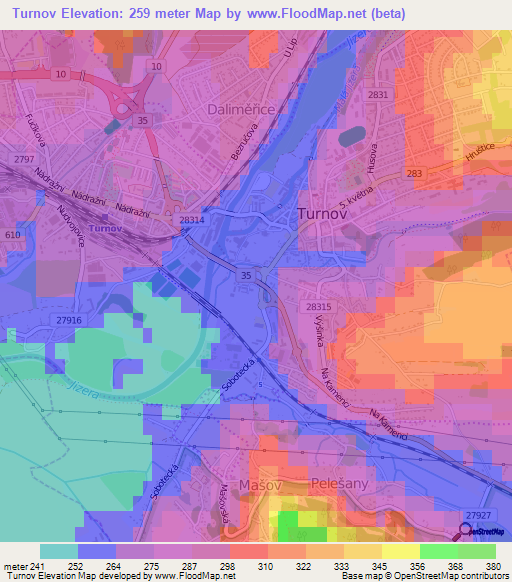 Turnov,Czech Republic Elevation Map