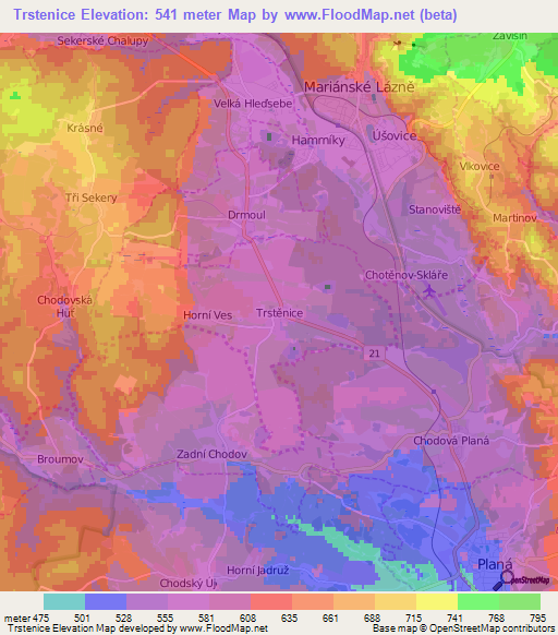 Trstenice,Czech Republic Elevation Map
