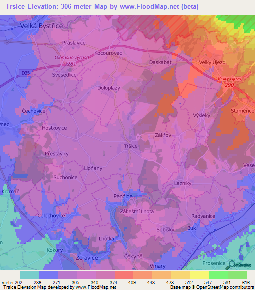 Trsice,Czech Republic Elevation Map