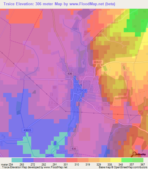 Trsice,Czech Republic Elevation Map