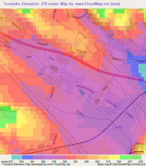Troubsko,Czech Republic Elevation Map