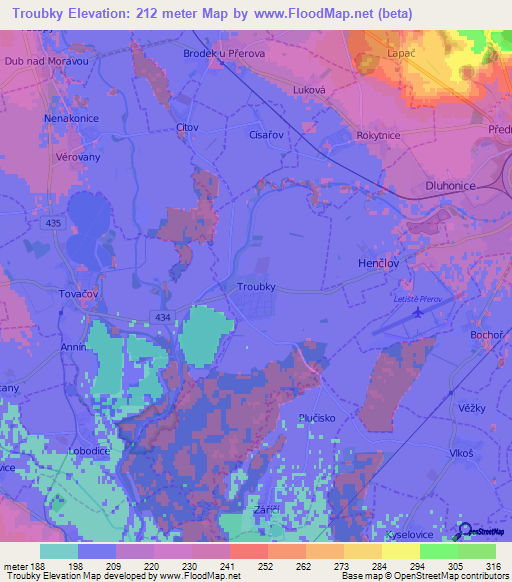 Troubky,Czech Republic Elevation Map