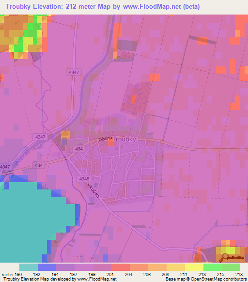 Troubky,Czech Republic Elevation Map