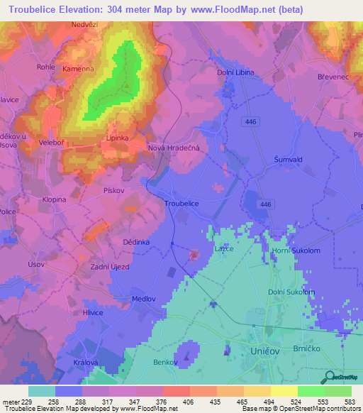 Troubelice,Czech Republic Elevation Map