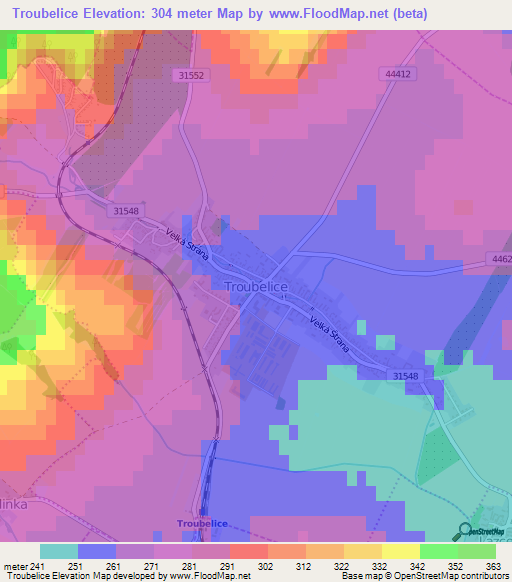Troubelice,Czech Republic Elevation Map