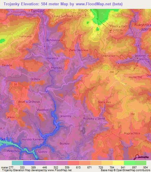 Trojanky,Czech Republic Elevation Map