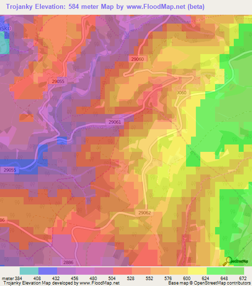 Trojanky,Czech Republic Elevation Map